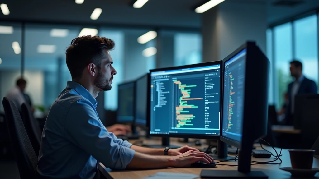 Developer's monitor showing code editor with API endpoint implementation and WebSocket connection handling