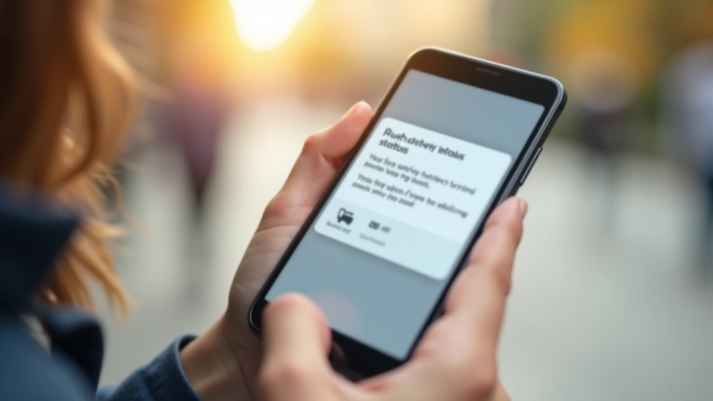Mobile phone displaying shipping notification with real-time delivery tracking information